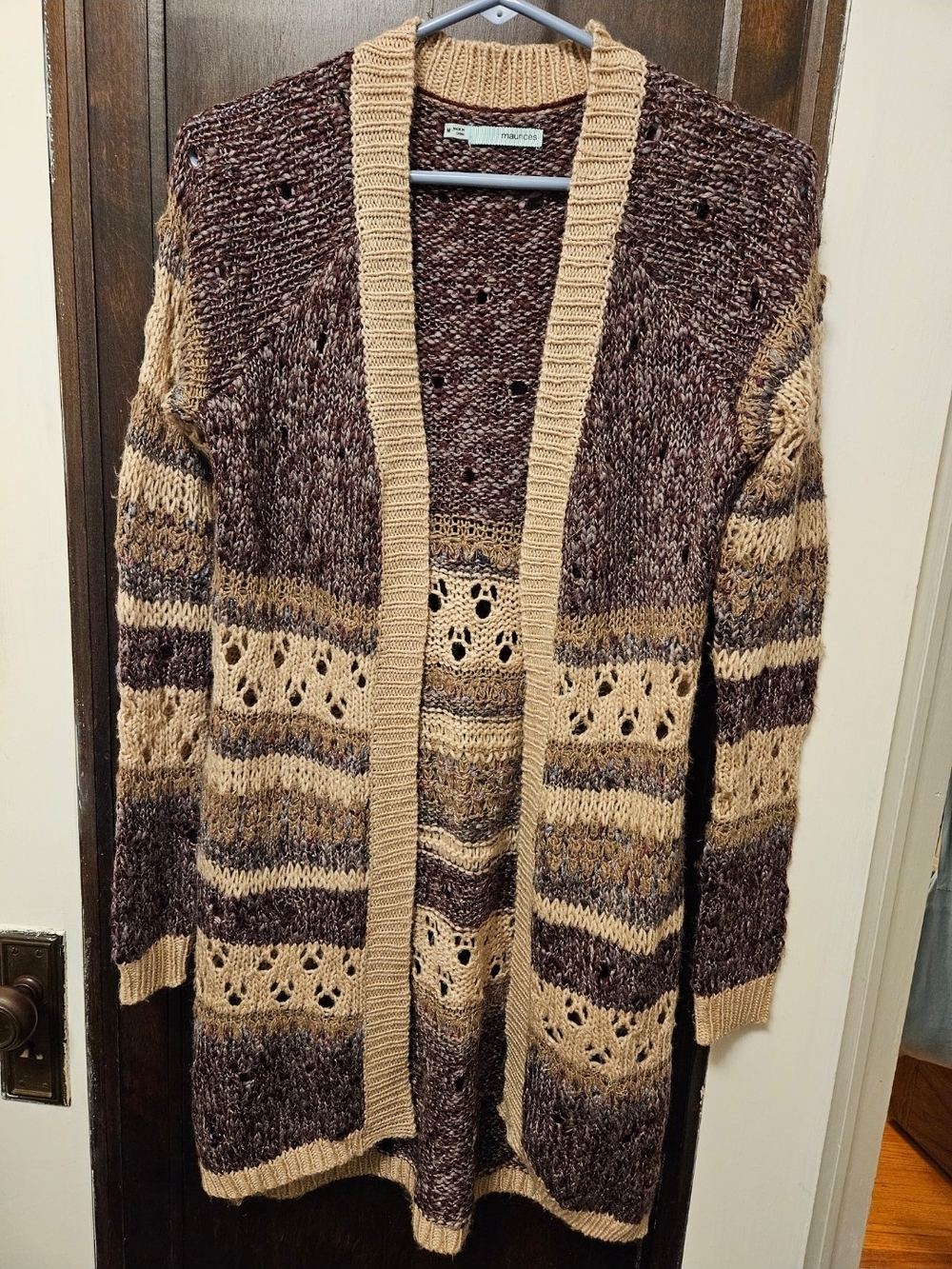 Maurices Open-Front Striped Knit Cardigan - Brown & Tan